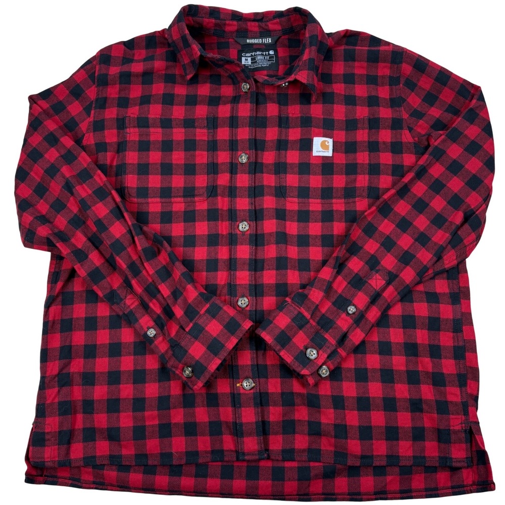 Carhartt Flannel Shirt Womens M Red Black Buffalo Plaid Workwear Outdoor 104972
